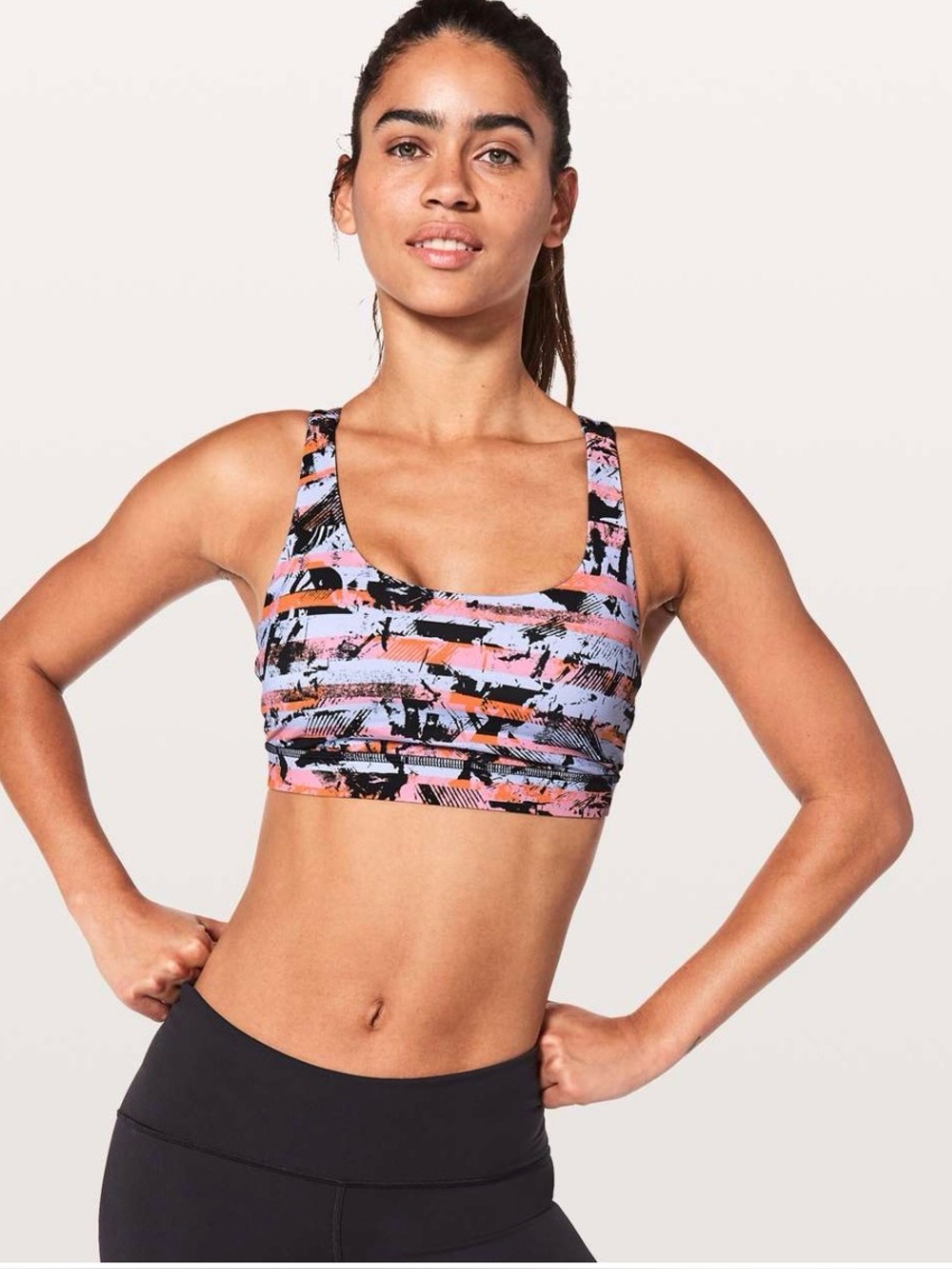 Lululemon Energy Bra Art Pop White Multi Medium Support Strappy Sports Bra Size6
